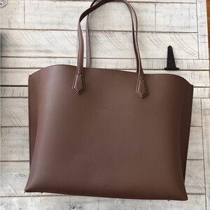 Quince Chocolate Brown Italian Leather Triple Compartment Shopper Tote